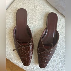 STAUD - NEW - Gina Mule Shoes | Brown Leather Flat Mules